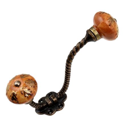 Brown Golden Leaf Ceramic Antique Rope Iron Hook